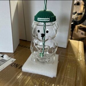 Starbucks Clear Bear Ornament with Green Hat